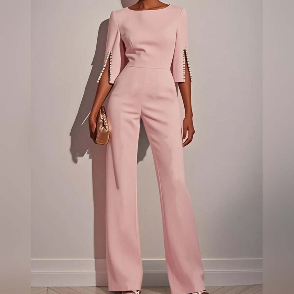 Wide-Leg Pink Jumpsuit with Slit-Sleeve Detail - Picture 5 of 6